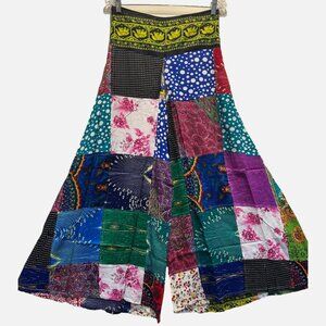 Nwt FUNKY STUFF patch boho hippie rayon pocket flared gaucho PANTS L